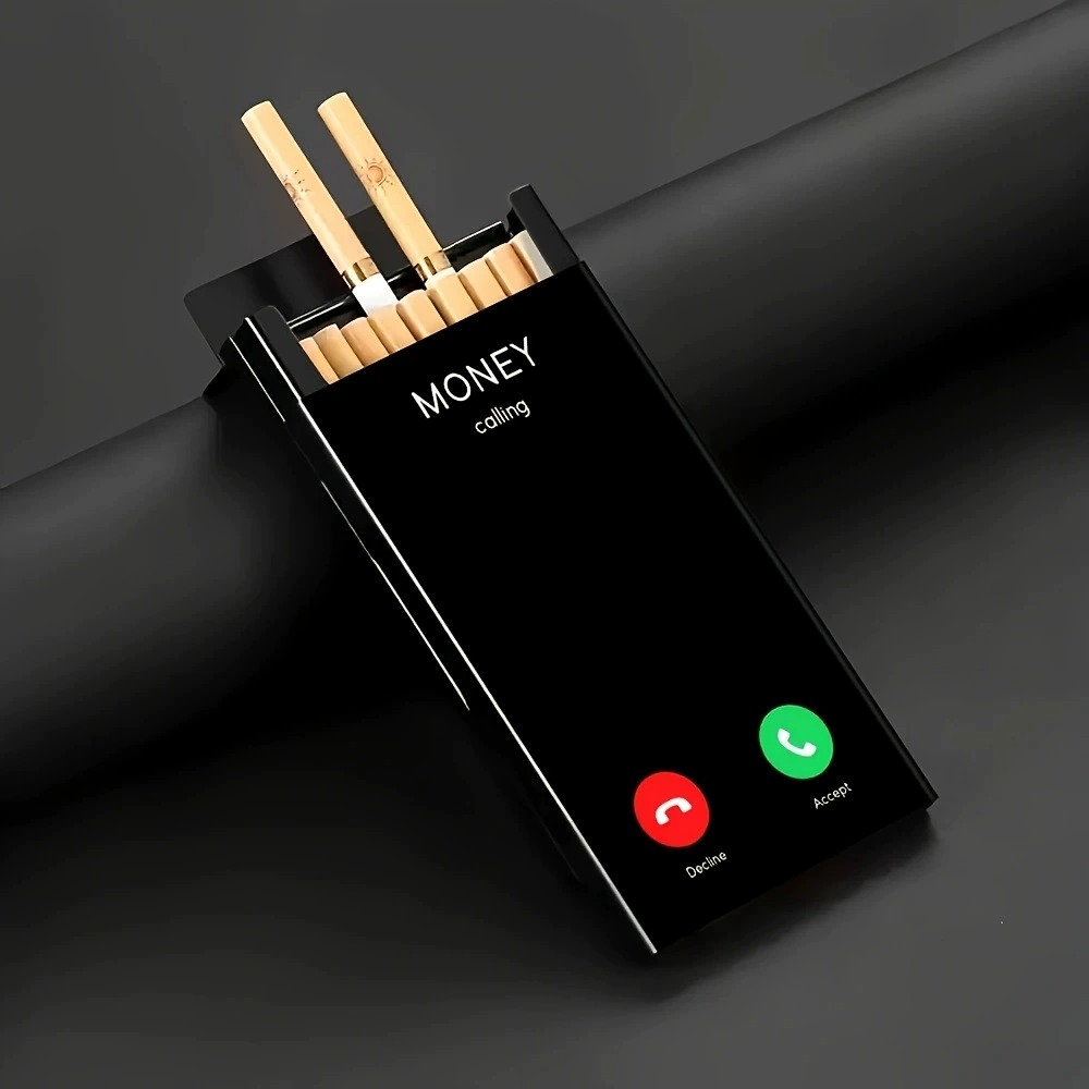 Slim Metal Cigarette Case with - Phone Holder recension och pris